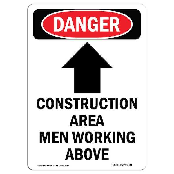 Safety Sign, OSHA Danger, 5" Height, Construction Area, Portrait, DS-D-35-V-1931-10PK